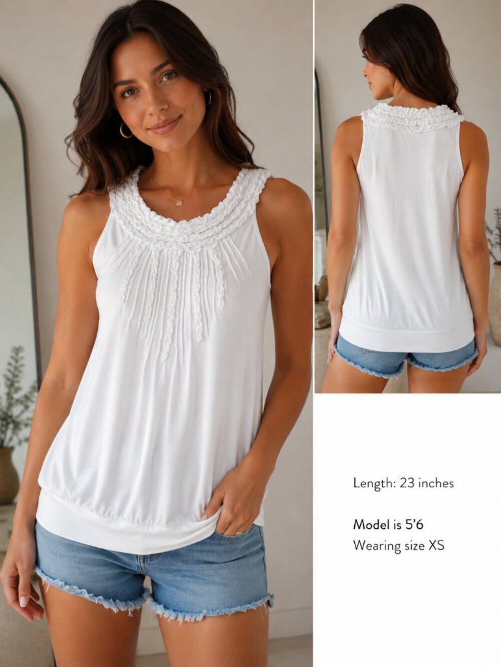Outback Red White Sleeveless Ruffle Neck Tunic Top XS Modal